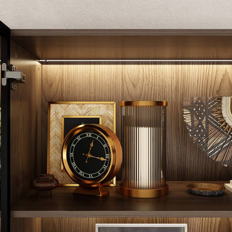 LED-Lit Wood Grain Cabinet - Configurable Storage for Home or Office