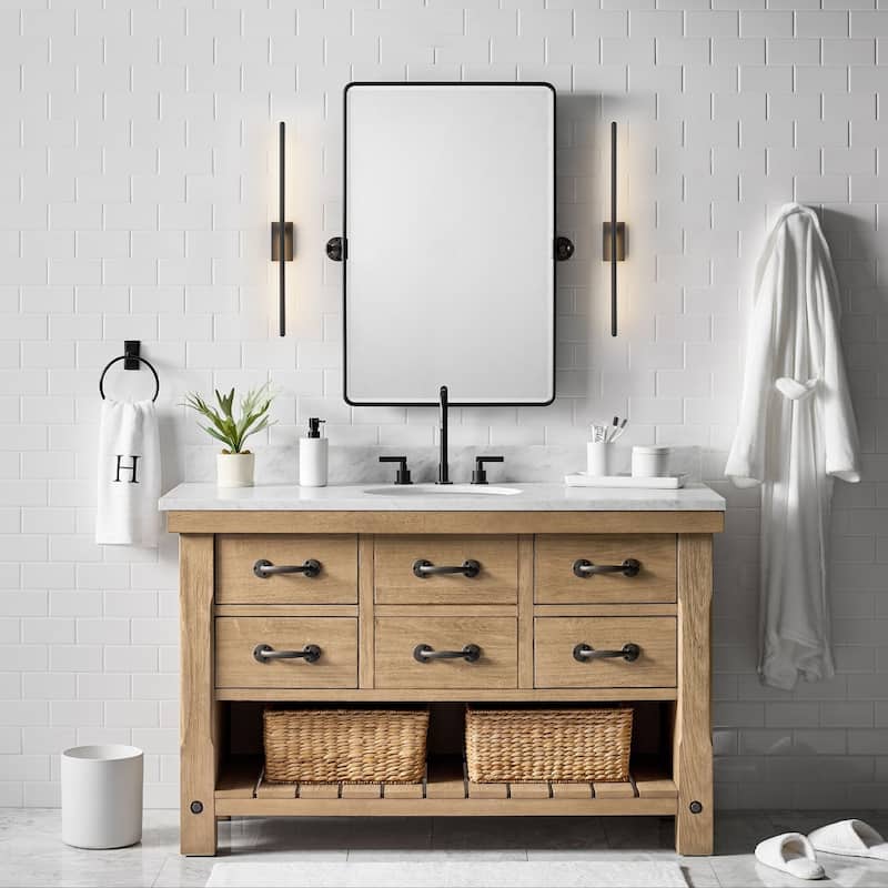 1-Light Modern Gold/Black Linear Bathroom Vanity Light Integrated LED 3000K Rotatable Wall Light