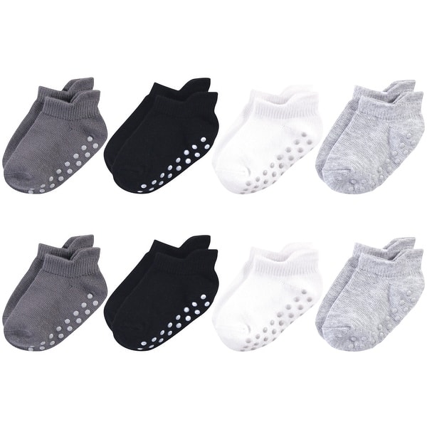 slide 1 of 1, Touched by Nature Baby and Toddler Boy Organic Cotton Socks with Non-Skid Gripper for Fall Resistance, Solid Black Gray 4T - Solid Black Gray