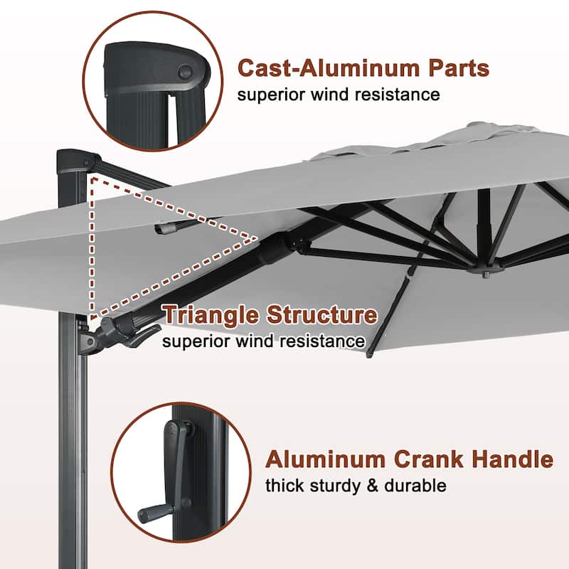 10 x 13ft Patio Rectangular Cantilever Market Umbrella with Lights(Without Based)