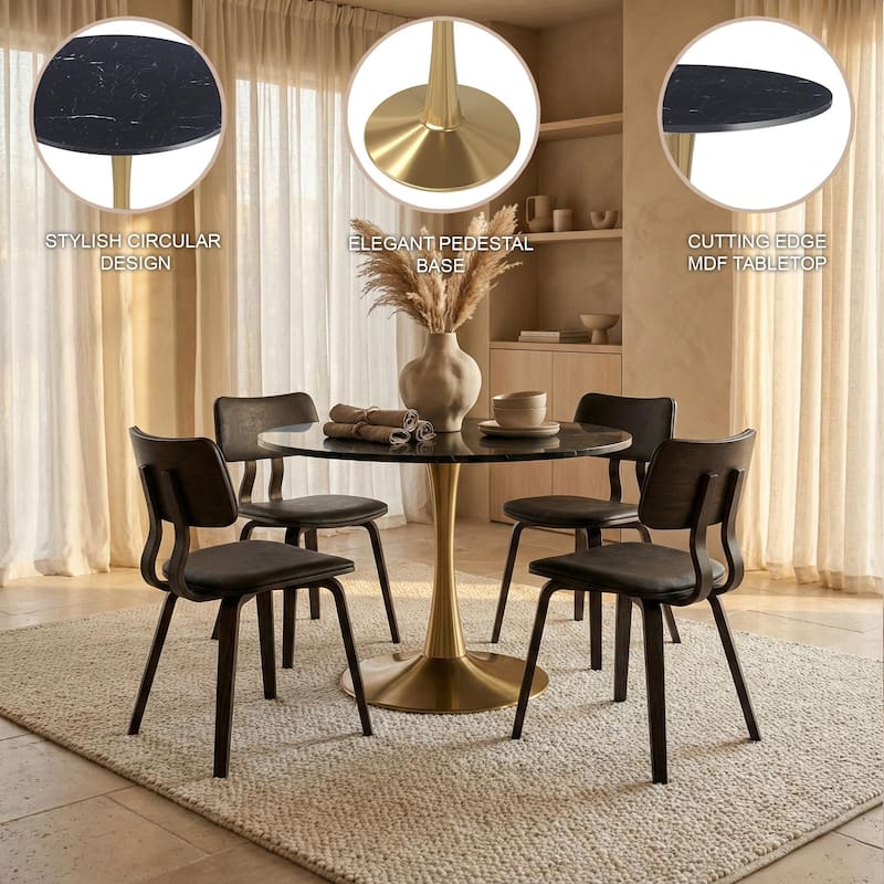 Bristol 31-inch Round Dining Table, Gold Pedestal Base Kitchen Table, Easy-Clean Scratch Resistant Surface, Floor Protectors