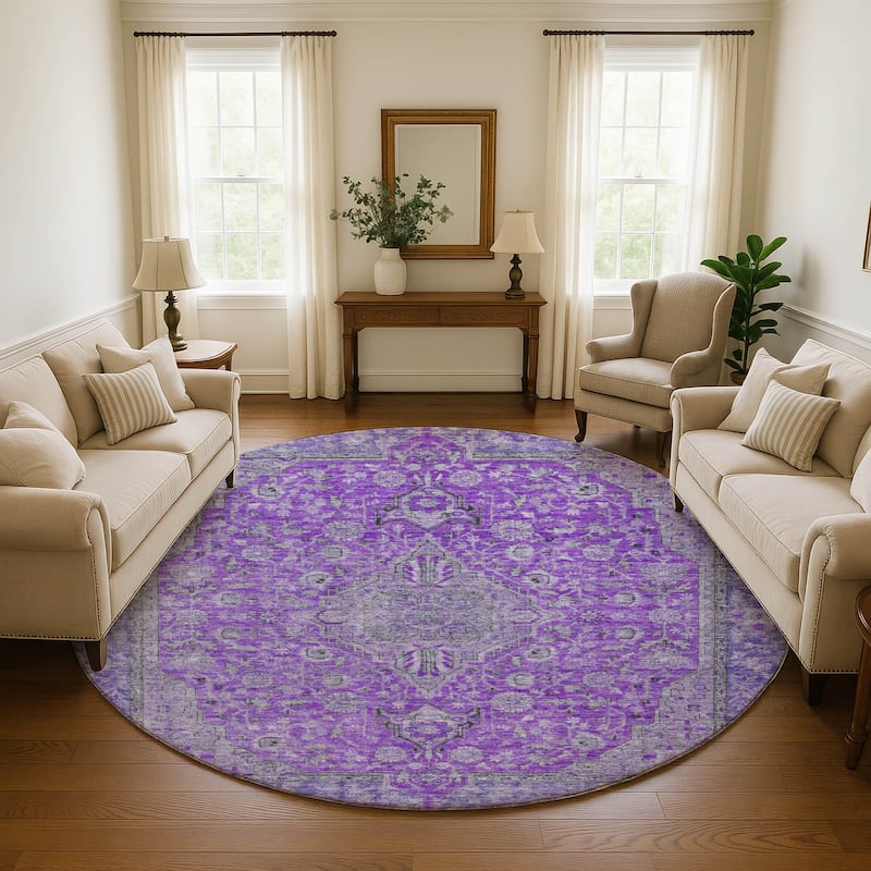 Premium Washable Super Soft Vintage Traditional Mayfield Rug - Purple - 8' x 8'