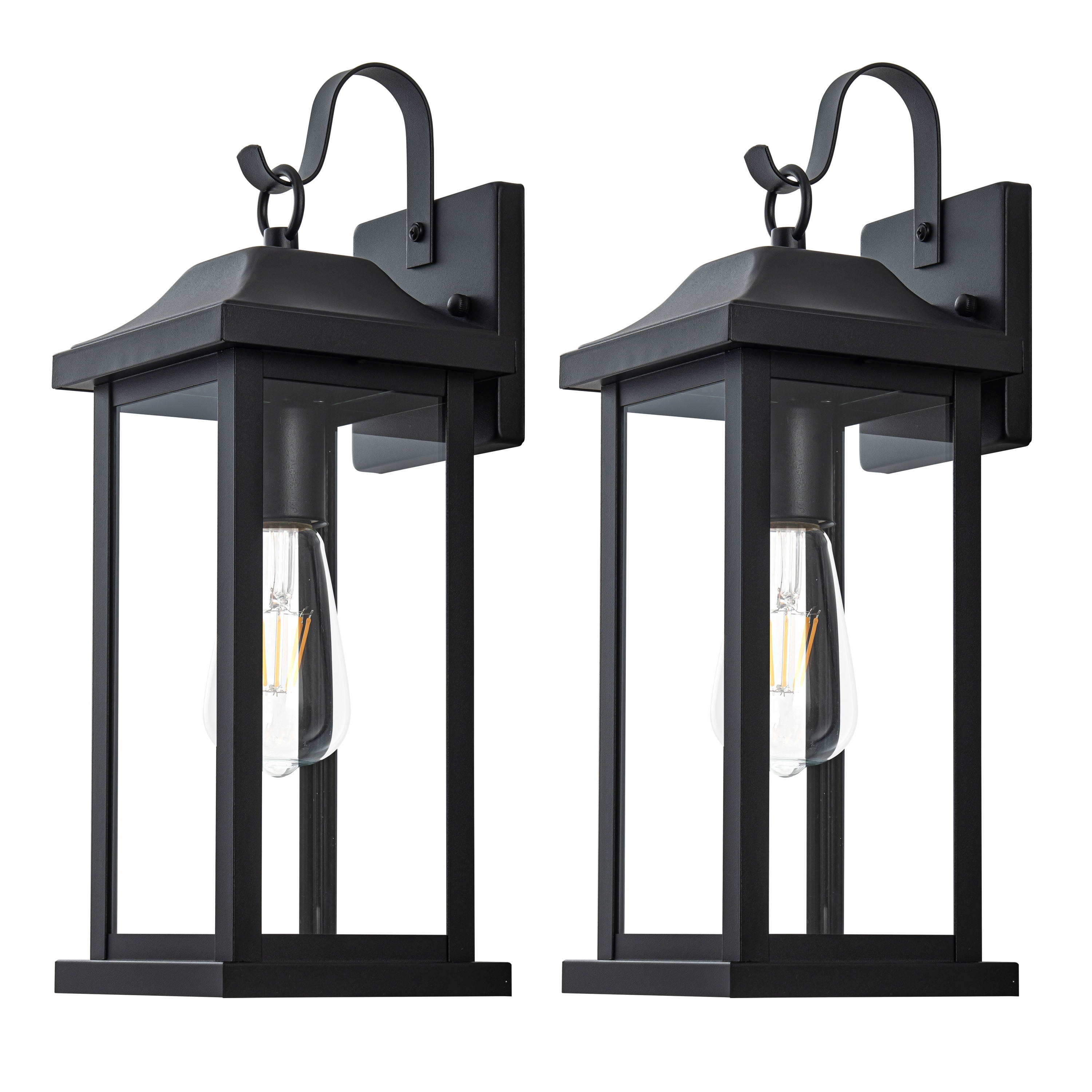 C Cattleya 2 Pack Matte Black Outdoor Wall Lights With Clear Tempered Glass