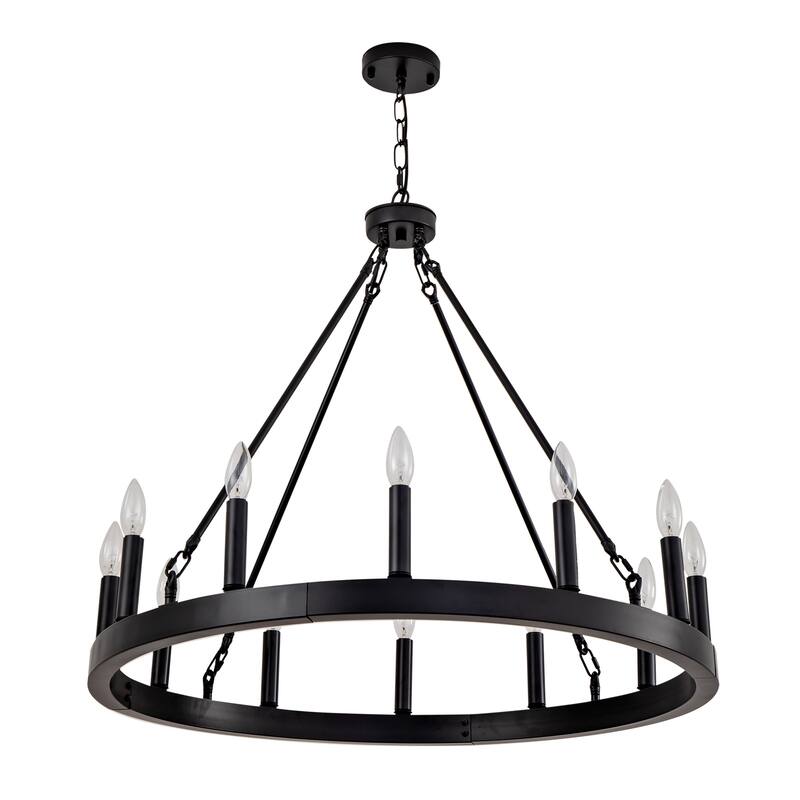 12-Light Wagon Wheel Chandelier, Vintage Ceiling Hanging Pendant Light Fixture