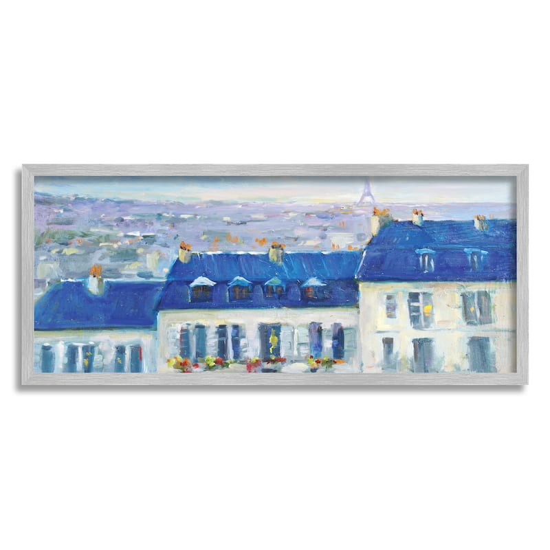 Stupell Vivid Blue Cityscape Buildings Flower Lined Houses Framed Wall Art, Design by JG Studios - 24 x 10 - Grey