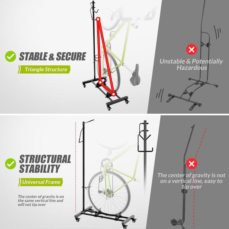 Sttoraboks Upright Bike Stand, Adjustable, 4 rolling wheels, Indoor storage, max 4'' wheel width