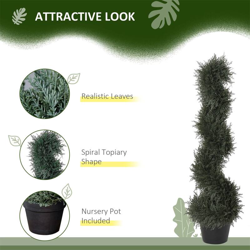 Artificial Spiral Cedar Topiary Tree 35.5 Inch Dark Green Lifelike Faux Plant Indoor Outdoor Decorative with Cement Pot