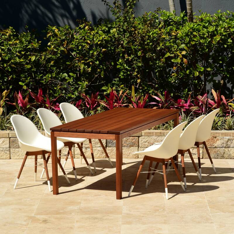 Amazonia Bonita 7pc FSC Wood Rectangular Outdoor Patio Dining Set - White Chairs