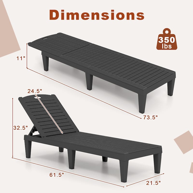 Set of 2 Outdoor Chaise Loungers with Rattan Surface and Adjustable Recline for Patio or Yard - 61.5" x 21.5" x 32.5"