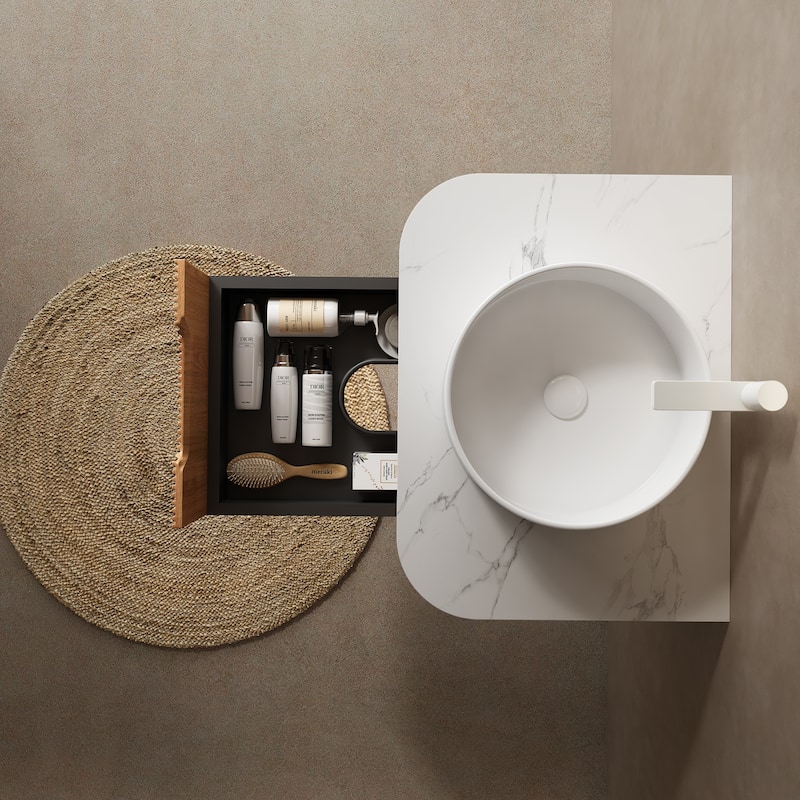 Modland Walnut 24/30/36 inch Bathroom Vanity with White Ceramic Vessel Sink, Modern Wall Mounted Floating