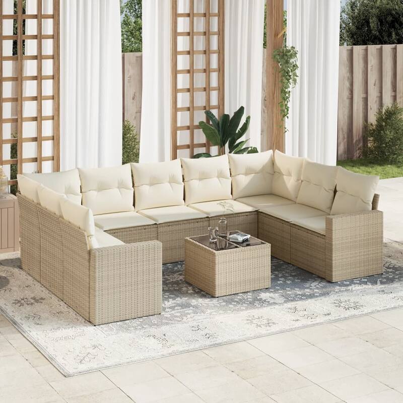 vidaXL Garden Sofa Set Beige PE Rattan Large Modular Garden Sofa Set - 21.7 x 21.7 x 14.6