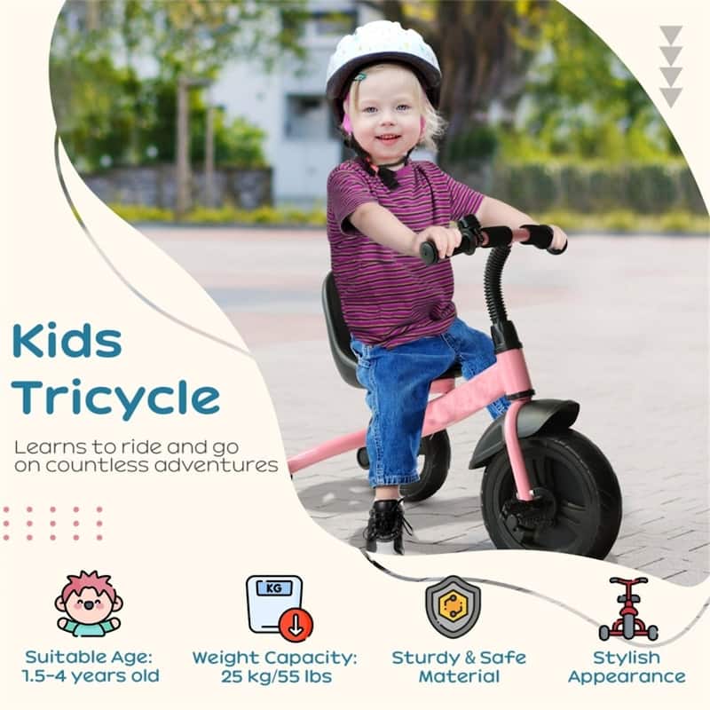 Adjustable Toddler Tricycle with Steel Frame and Bell Mudguard Removable Front Wheel for Indoor or Outdoor