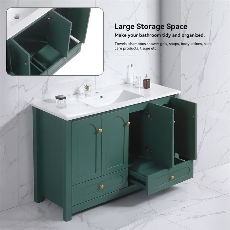 48" Bathroom Vanity with Ceramic Sink Combo, Abundant Storage Cabinet