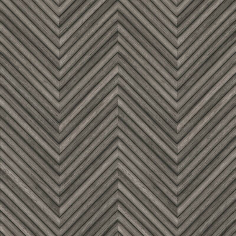 Galerie Wallcoverings Woods and Wicker Collection Herringbone Wood Effect Matte Finish Vinyl on Non-woven Wallpaper Roll - Charcoal