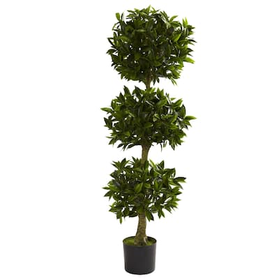 Artificial Topiary Tree 5ft Triple Bay Leaf Bush Indoor Outdoor Decor - 5ft.