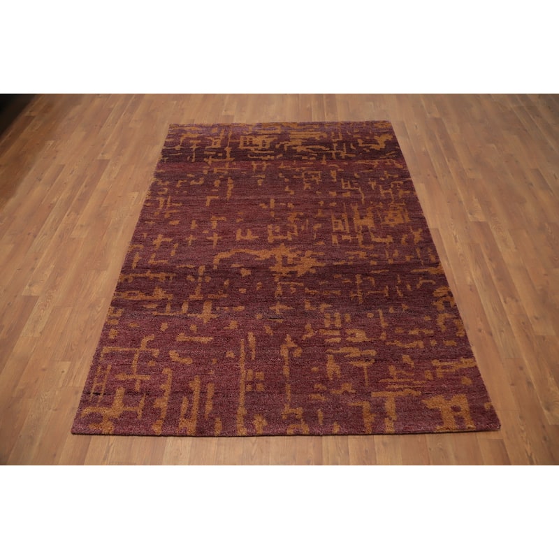 Hand Knotted Oriental 100% Wool Carpet Modern Abstract Purples Gabbeh Area Rug - 6' 4'' X 4' 7''