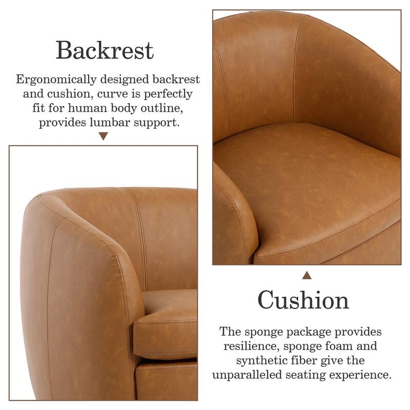 PU Upholstered Swivel Barrel Accent Chair With Wood Base (Set of 2)