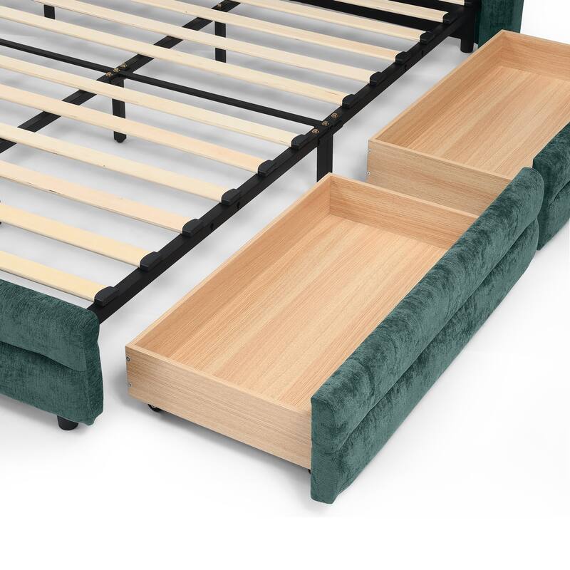 King Size Upholstered Bed Frame with Thick Fabric, comfortable upholstered bed frame, Chenille fabric