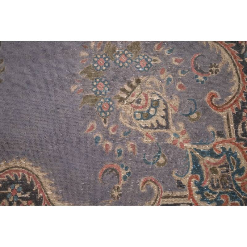 Purple Tabriz Vintage Persian Rug Handmade Wool Carpet - 9'8" x 12'8"