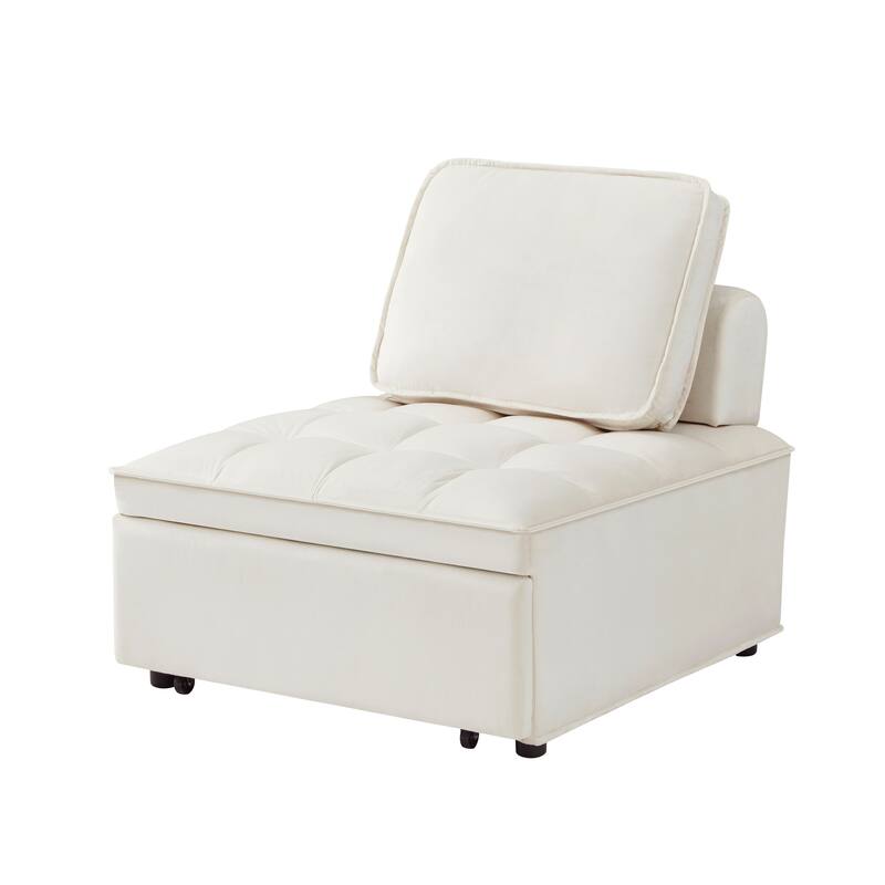 Velvet Convertible Chair Bed with Removable Back and Recliner Function