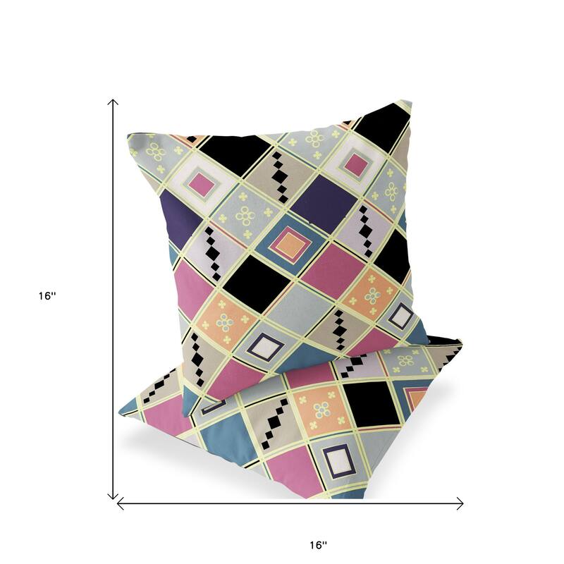 HomeRoots Set of Two 16" X 16" Pink and Black Blown Seam Diamond Indoor Outdoor Throw Pillow - 16.00' X '16.00' X '5.00