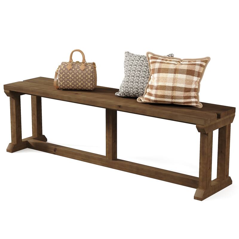 59" Solid Wood Entryway Bench, Rustic Shoe Bench & Bed Seat for Bedroom, Hallway, Living Room