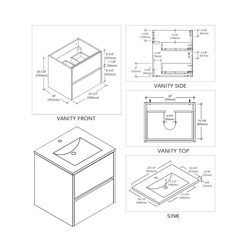 Blossom Valencia Floating Bathroom Vanity with Ceramic Sink