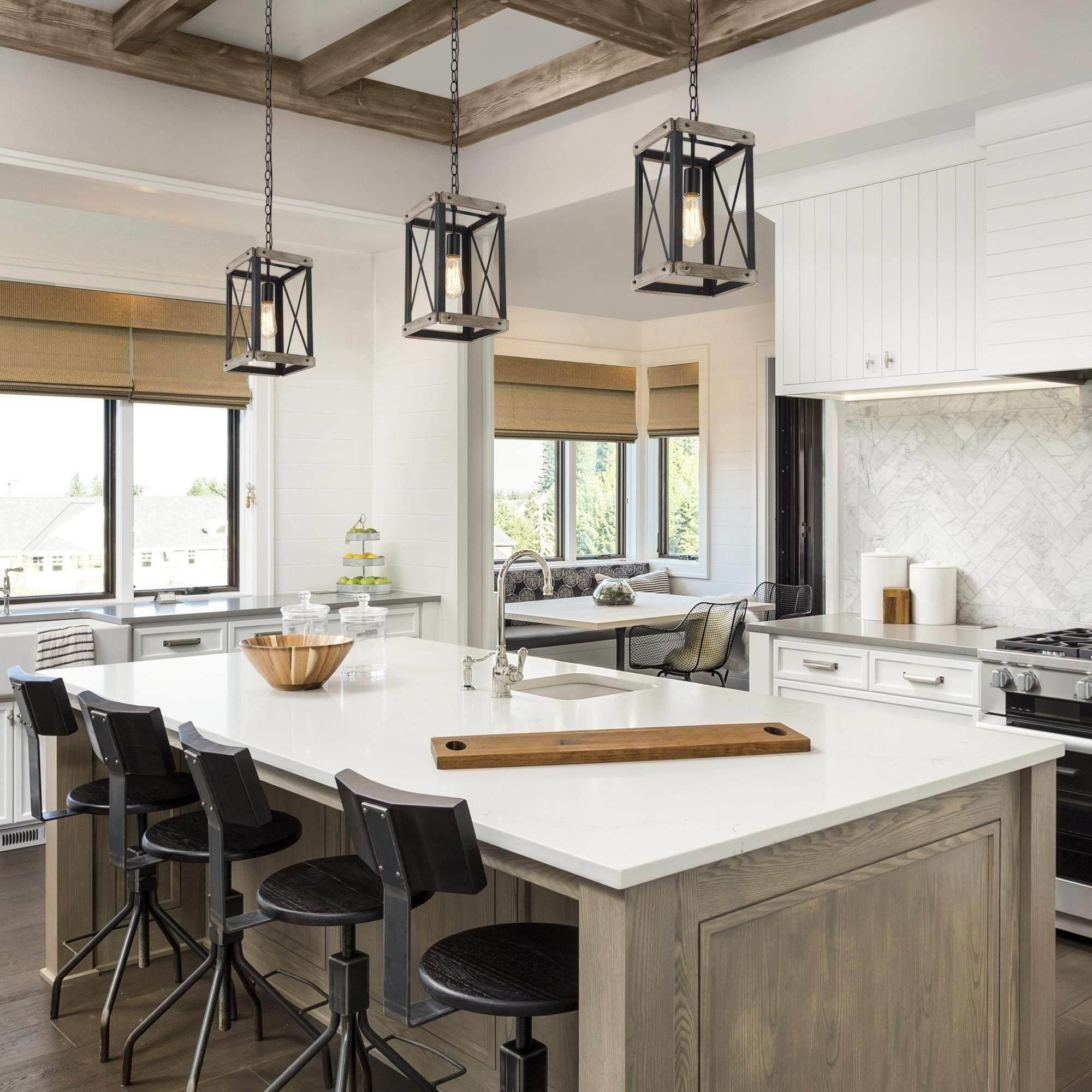 Modern Farmhouse 1-Light Wood Pendant Rustic Island Lights for Dining Room