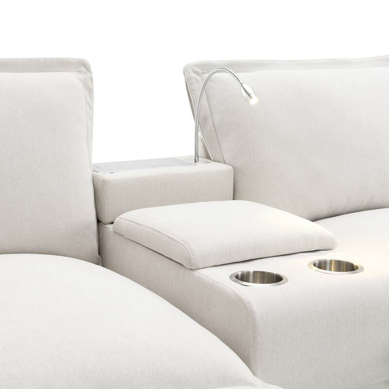 Cloud Sectional Sofa wConsole, USB, Reading Light, Cup Holder, Ottoman
