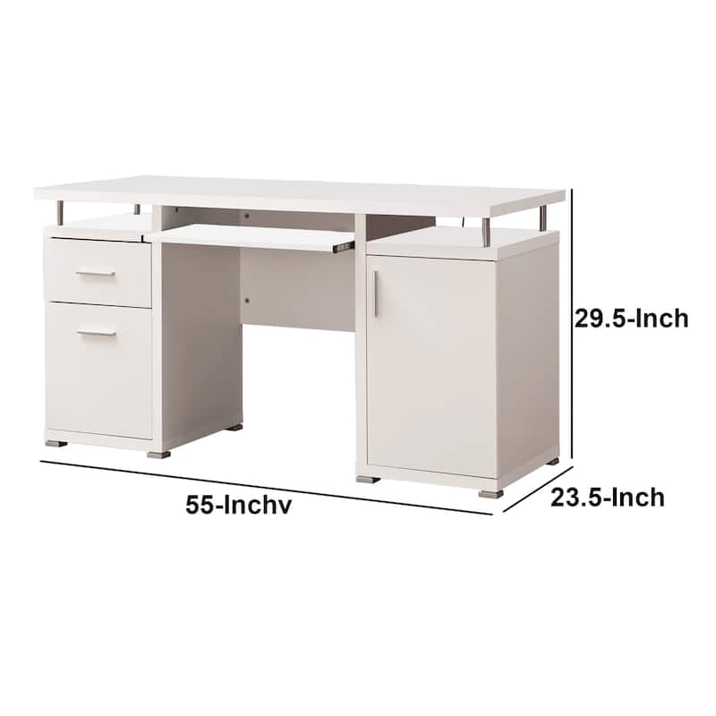 White Computer Desk with Storage - Elegant Home Office Desk with Drawers & Keyboard Tray