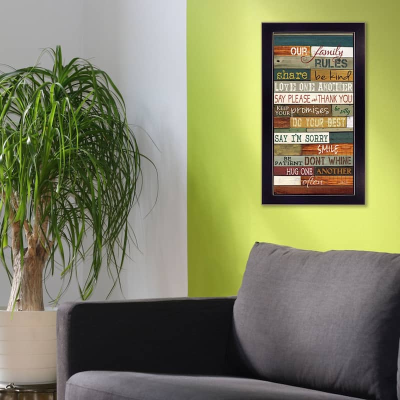 TrendyDecor4U Contemporary "Our Family Rules" Framed Print Wall Art by Marla Rae - Multi-Color