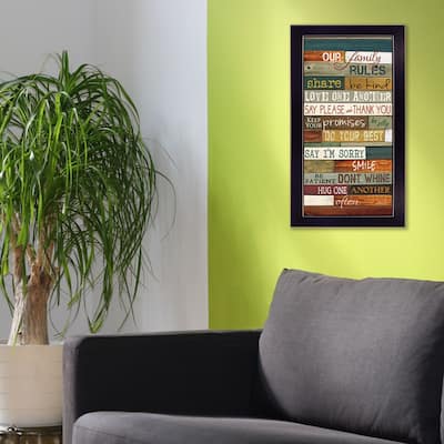 TrendyDecor4U Contemporary "Our Family Rules" Framed Print Wall Art by Marla Rae - Multi-Color