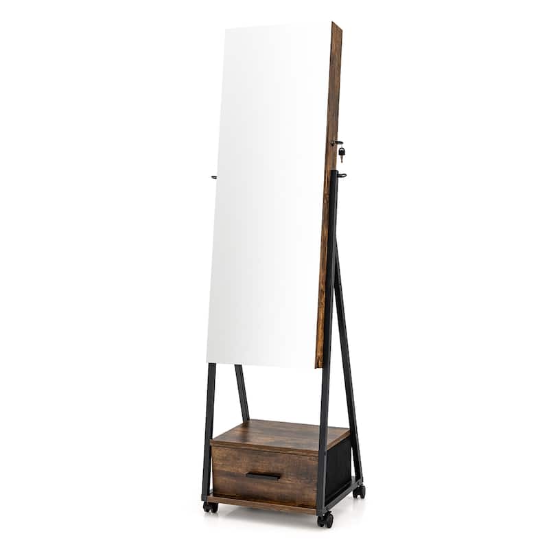 Costway Jewelry Cabinet Armoire Full Length Mirror Lockable with