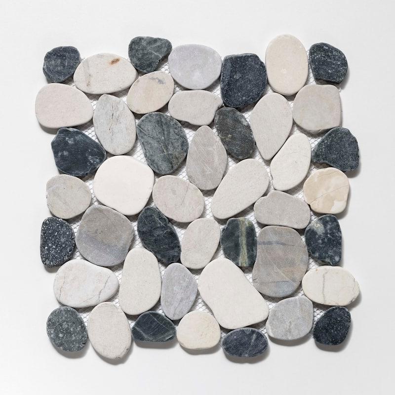 Cruz Bay Studio XS3P Sliced Pebble - 11" x 11" Pebble and Rock Floor - Grey / Black / White Natural