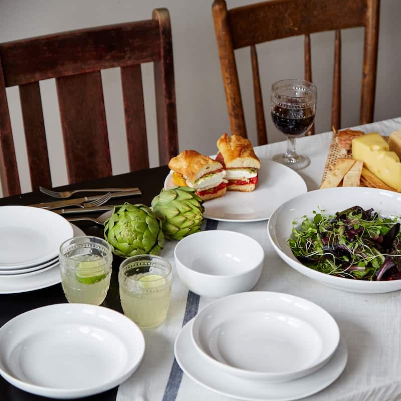 Euro Ceramica White Essential 12 Piece Double Bowl Dinnerware Set