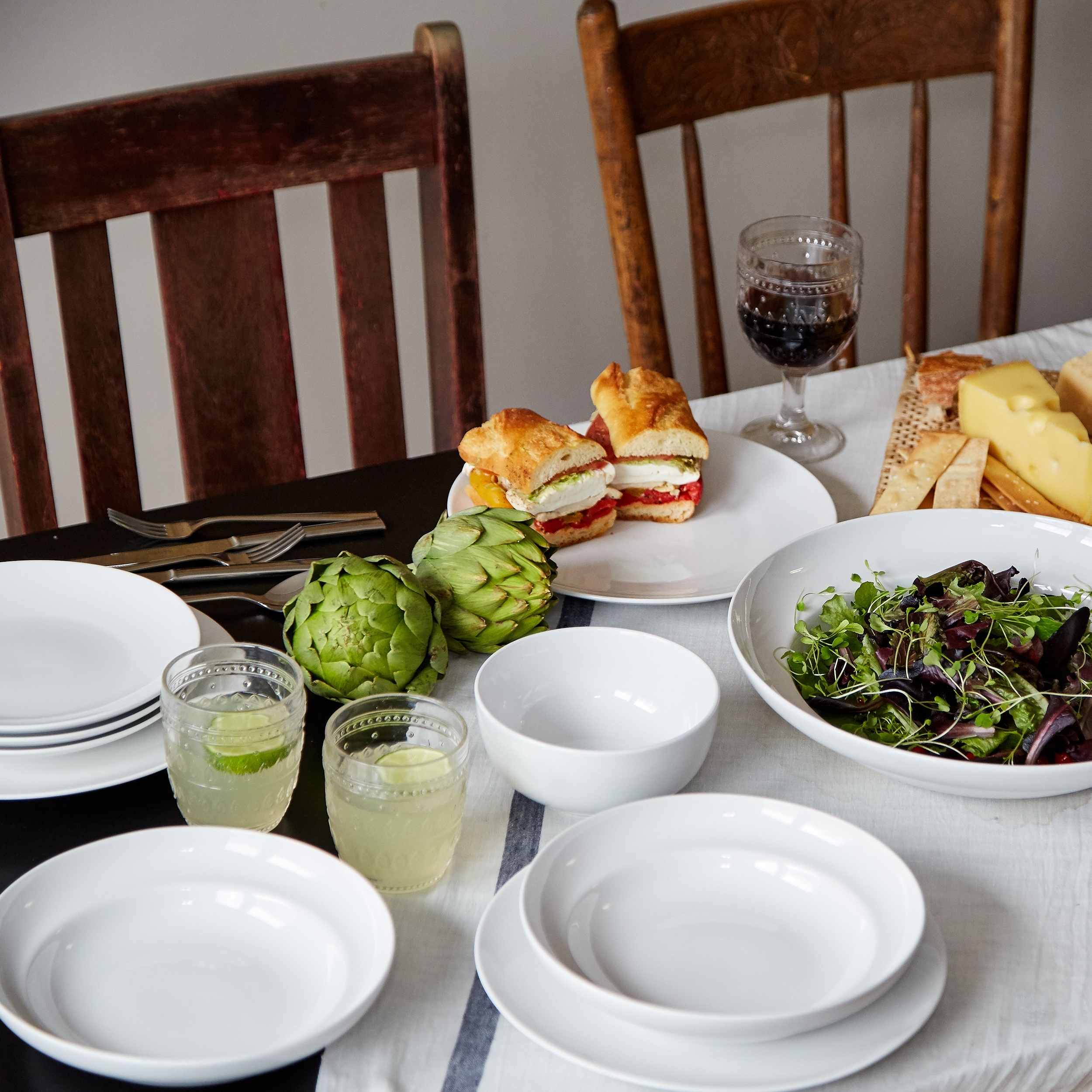 Euro Ceramica White Essential 12 Piece Double Bowl Dinnerware Set