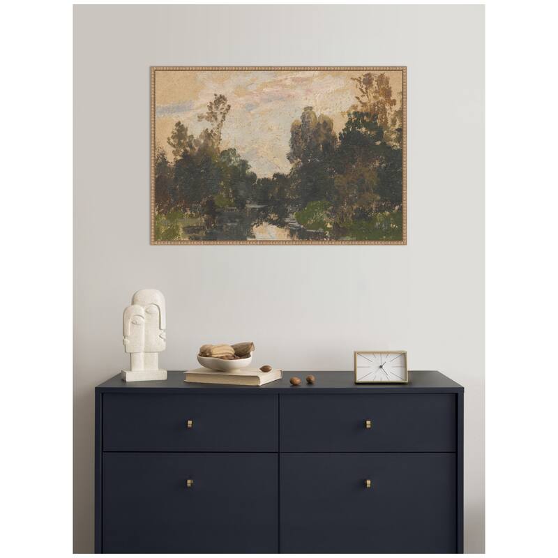 Kate and Laurel Landscape by the River Barycz by Adolf Dressler by Nostalgia Prints Framed Canvas Wall Art Print