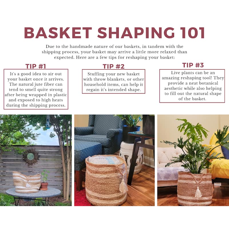 Sevita Tan/White Striped Jute Hand-Made Storage Basket