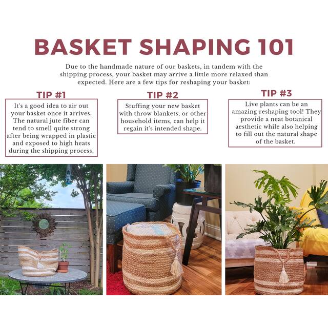 LR Home Montego Striped Natural Jute 17-inch Storage Basket - 17" x 17" x 17"