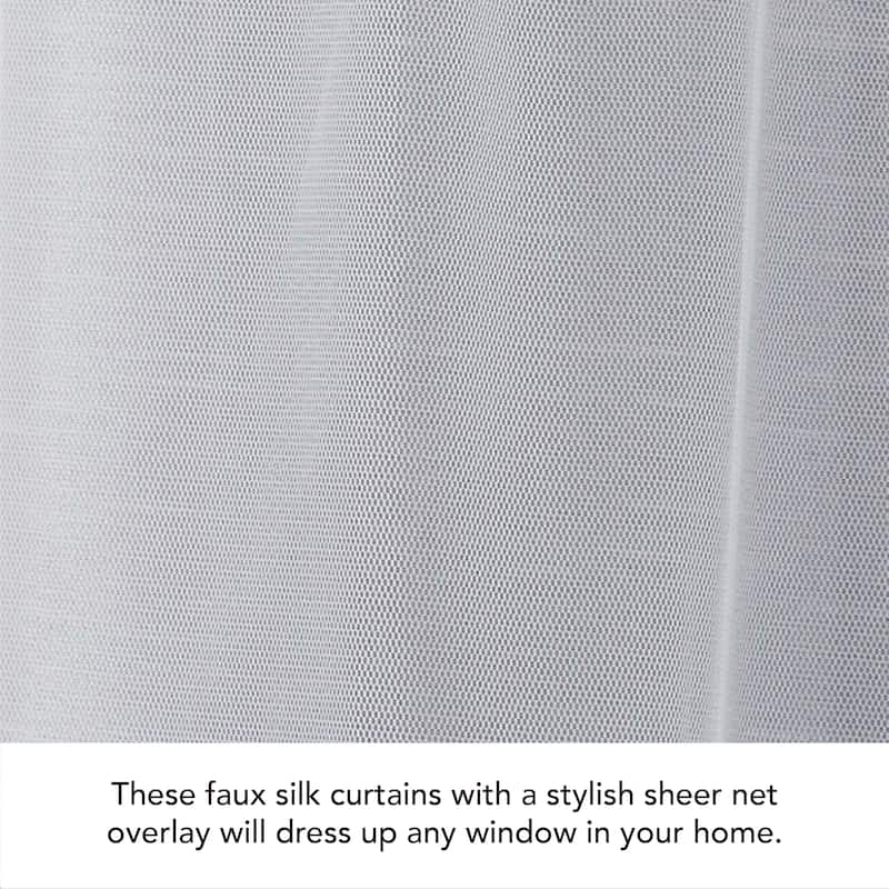 Creative Home Ideas Augusta Faux Silk Blackout with Sheer Overlay Grommet Window Curtain Panel Pair with Tiebacks