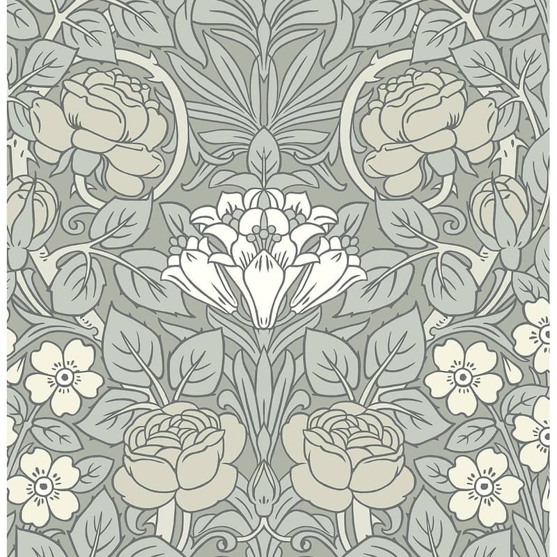 NextWall Vintage Rose Peel and Stick Wallpaper - 20.5 in. W x 18 ft. L - Alloy Grey