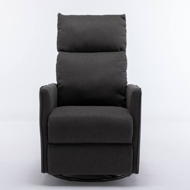 Cotton Linen Fabric Swivel Rocking Chair With Adjustment Backrest Footrest and Samll Pocket