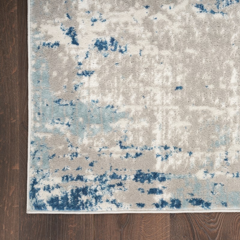 Nourison Quarry Indoor only Abstract Area Rug - 2' 2" x 20' - Ivory/Gray/Blue