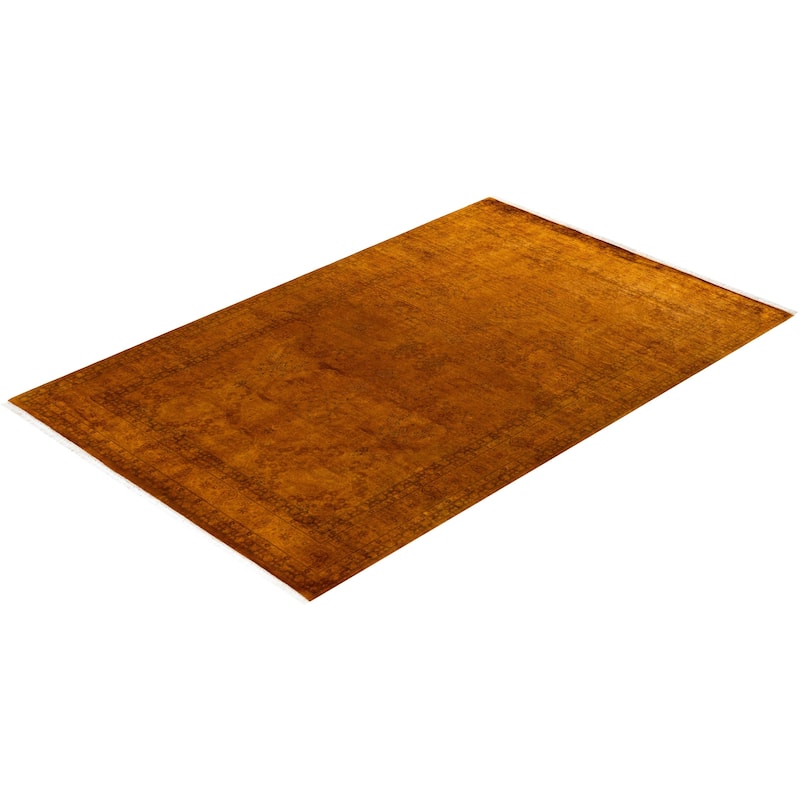 Overton Hand Knotted Wool Vintage Inspired Modern Contemporary Overdyed Gold Area Rug - 6' 1" x 9' 5"