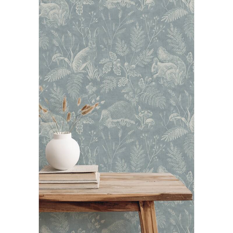 Woodland Blue Toile Wallpaper