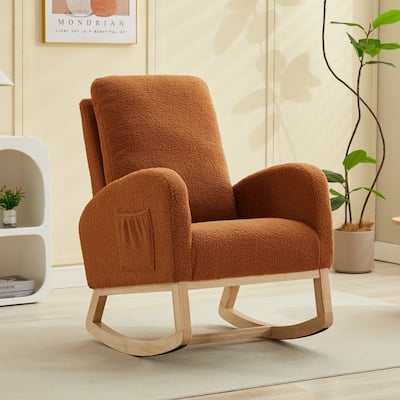 Upholstered Rocking Chair Nursery Chair with High Back and Side Pocket