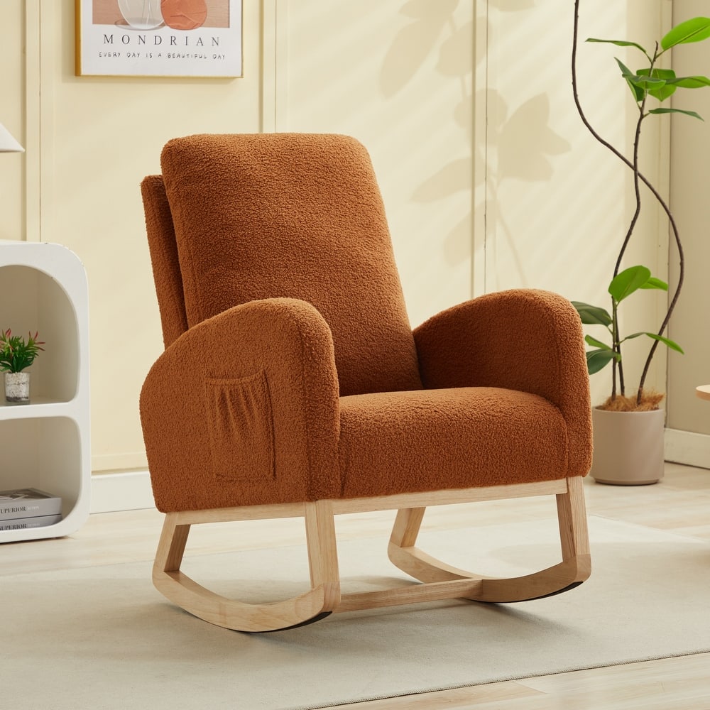 Upholstered Rocking Chair Nursery Chair with High Back and Side Pocket
