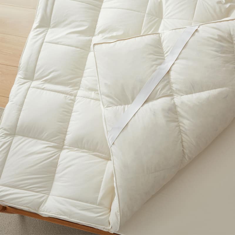 White Goose Feather Bed Fitted Mattress Topper with 100% Organic Cotton Cover