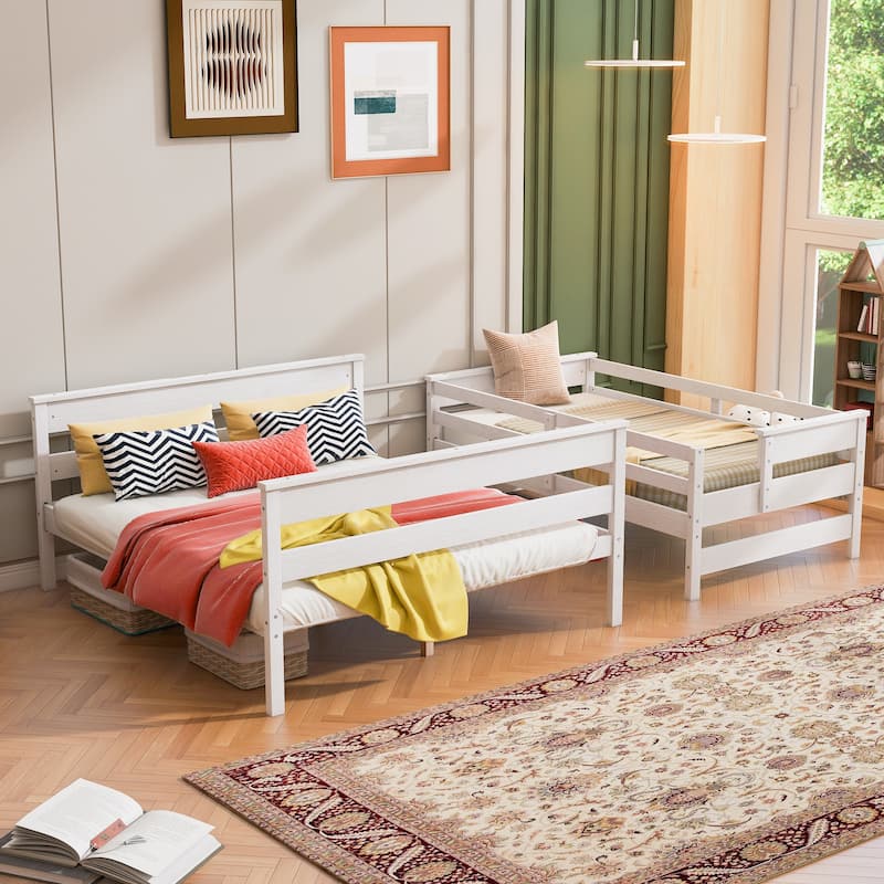 Twin XL over Queen Bunk Bed with Ladder, White - Space-Saving Solution