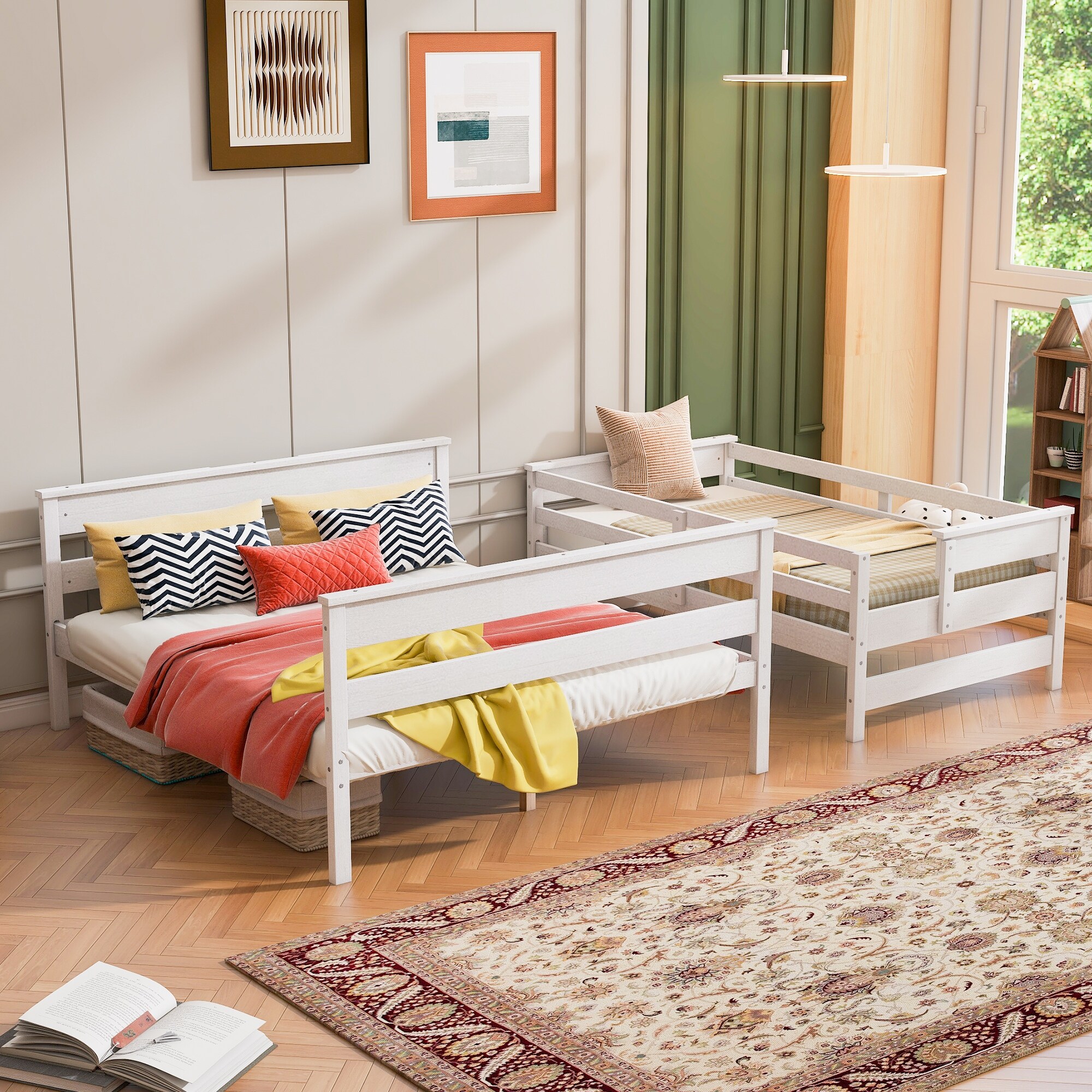 Wood Twin XL over Queen Bunk Bed with Ladder